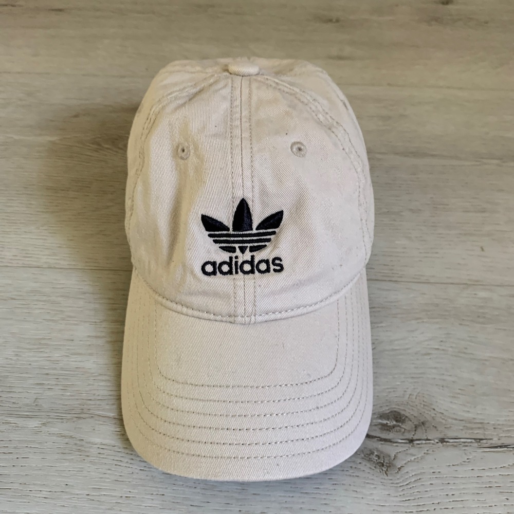 Adidas Originals Trefoil Baseball Cap Cream Beige Cotton Strapback Hat RN 90288